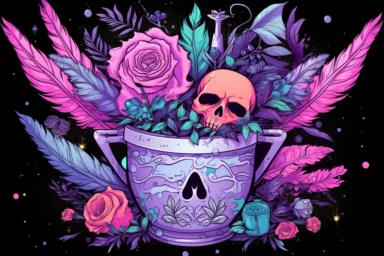 image of high pot clipart with marijuana leaf and herb design, in the style of pastel goth, magical creatures, rough clusters, glitter and diamond dust, heavy outlines, medical themes, cluj school