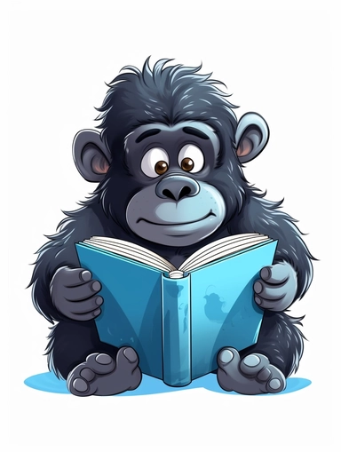 cute gorilla reading a book cartoon style clipart