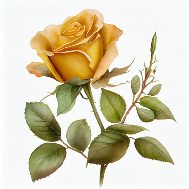 one rose, the colors are Mustard Yellow arranged clipart, watercolor, 8k, white blank background