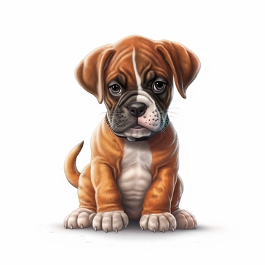 Boxer puppy, Clipart, Digital art, disney style, hyperdetailed, 1080p, Ultra-HD white background