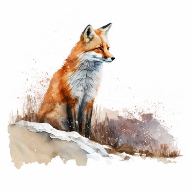 a snow fox illustration, in the style of realistic watercolor paintings, rusty debris, chen zhen, sketchy, angular simplicity, ivan marchuk, stock photo grid-based, clipart, isolated on a white background