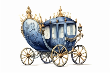 Watercolor Cinderella Carriage Clipart, On White Background, Spaced Out, 4K, Ultra-HD, Vector Art