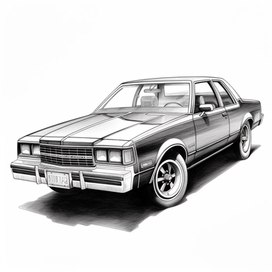1983 Chevrolet Malibu SS clipart, black and white