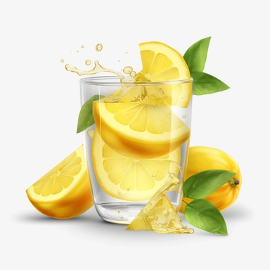 lemon slices floating in yellow lemonade, summer drink, clipart, no background