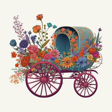 Floral Boho Wagon Buggy,Clipart, colorful, white background