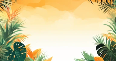 illustration of summer tropical background clipart tropical frame illustration, in the style of light yellow and dark orange, geometry-inspired, yanjun cheng, free-flowing lines, yellow and emerald, large canvas format, liquid emulsion printing