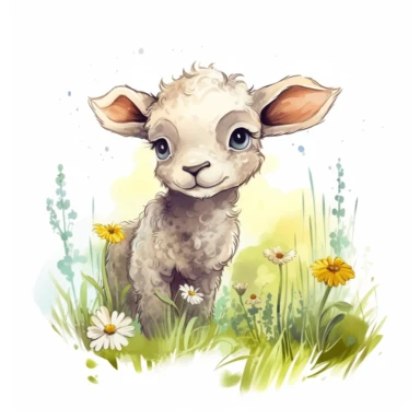 cute lamb grazing in the meadow clipart, original hand drawing, watercolor, understated and flawless for t shirt and cup printing, happy cute smily, transparent background, realistic painting, portrait without writing , style of the artwork, mood of the artwork, vector, contour , white background, 8K quality, ultra detailed , without signature and without meaningless lines, clipart, white background, High Quality, no writting background, no writting, ultra detailed, no symbol, without logo and e