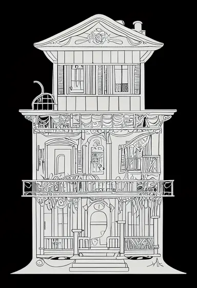 thick lines, 1, 1bit, 1 white steampunk house, 1 white sticker art, 1 color by numbers, 1 simple drawing, 1 white coloring page for adults, 1 , white printable outlined artwork, 1 white coloring book page, 1, line art, 1 white backdrop, crisp lines, vector image, svg style, clipart style,