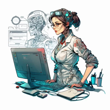 dialysis workforce lecturer woman, clipart, by Demizu Posuka, white background