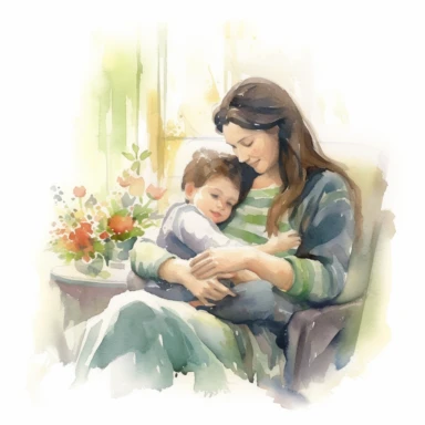 Imagine a cozy scene that embodies the warmth and joy of a mother's love. In this enchanting setting, create a watercolor clipart masterpiece that captures the essence of this special connection. Allow your brushstrokes to convey the nurturing embrace, gentle guidance, and unconditional support that mothers provide.