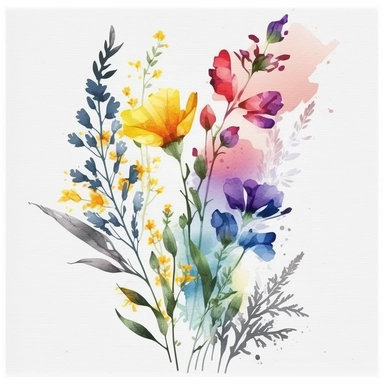 clipart illustration of summer flowers on a solid white background, watercolor style, vivid, vector, minimalist, 4k