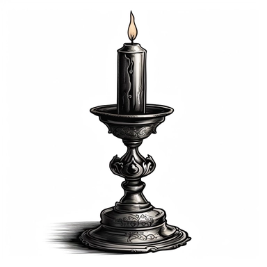 Vector clip art black candle on old silver candlestick