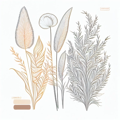 Floral pampas grass (complete shape, not cut) Line Art Clipart, details