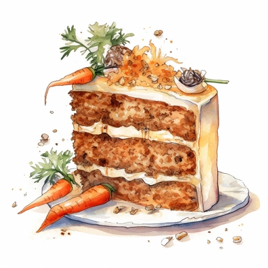 Carrot cake sharp illustration clipart, watercolor art, insane detail, white background