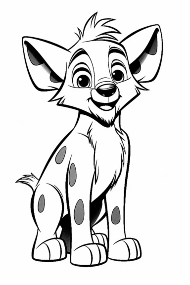 pixar hyena clipart, simple line art, monocromatic, isolated on white background, color image, full body, stroke line art, for toddler coloring, 8k