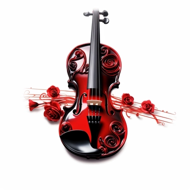 black and red glass transparent violin, rose digital clipart on white background
