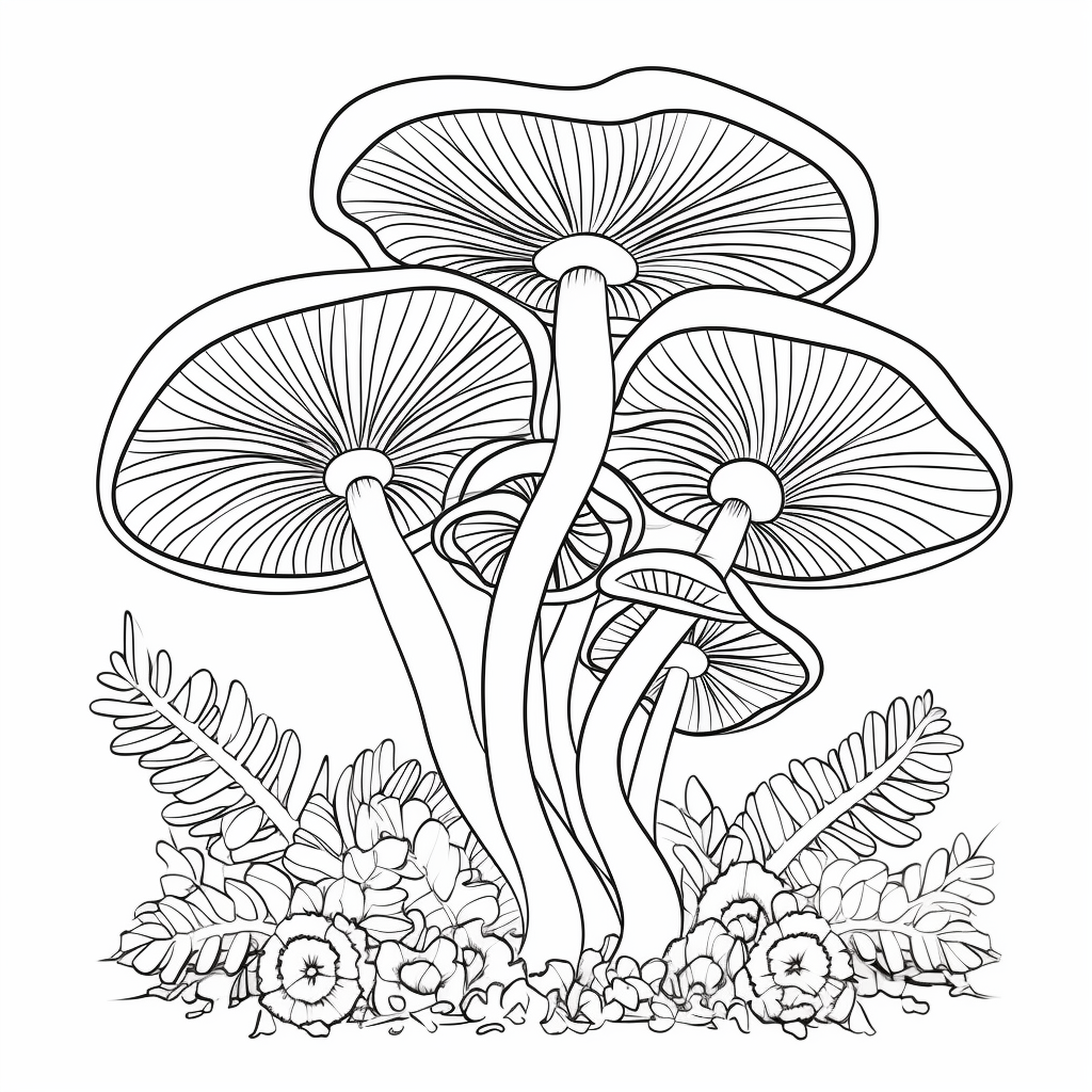 turkey tail magic mushroom, coloring page, uncolored, clip art, 2d ...