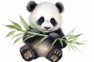 cute panda bear holding bamboo clipart, watercolor style, hyper realistic, detailed, white background