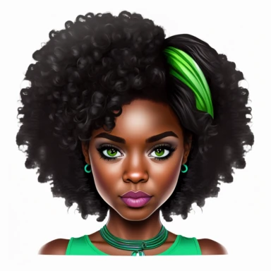 Black Woman African American Female Nubian Queen Lady Cartoon Character Girl Head Face Portrait Cute Hair Curl Big Green Eyes Lola beautiful Legs Fashion clipart--v 5