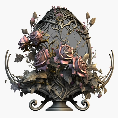 medieval beautiful spray of funeral flowers on stand with beautiful entwined roses, romantic, fantasy, high detail, sharp focus, shabby chic, clipart style, transparent background