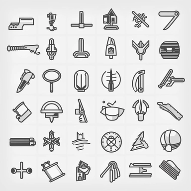 crime drugs mayhem and violence as corporate clipart icons, black line art icons