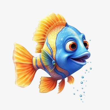 Watercolour animated whimsical beautiful Disney inspired fish Disney inspired beautifully detailed perfect facial features ultra highly detailed, 18k, sharp focus, bright photo with rich colours digitally enhanced, enhanced graphics, straight, sharp focus, bright lighting, intricate detailed png image ,high definition,300dpi,graphic clipart,computer graphics