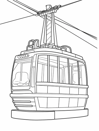 design an air cable car coloring book line art, coloring page line art, black clipart for coloring page, simple and clean line art, illustration style, bold wide black line art