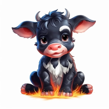 Cute Beautiful Funny Baby angry cow is sitting Full body Sublimation Clipart,Cartoon,hyper realistic, intricate detail, illustration style,high solution,on the white background