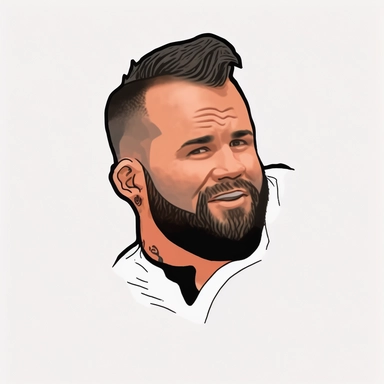 a clipart logo of a person talking and arms tattoos, good haircut, in the style of cryptidcore, wealthy portraiture, noah bradley, animated gifs, stockphoto, johfra bosschart, slawomir maniak , isolated, white background