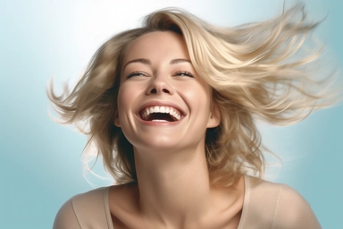 png free clipart images of a smiling woman with blonde hair, in the style of spontaneous gesture, 32k uhd, light blue and brown, advertising-inspired, close-up shots, matte photo, low resolution