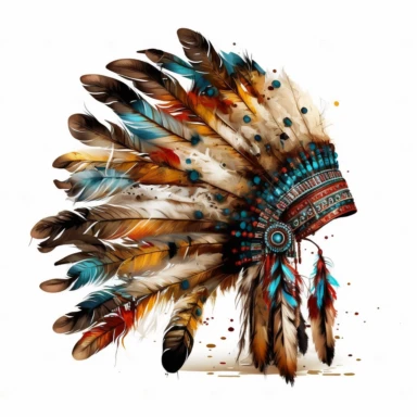 Cute Beautiful Native American Feather Headdres Sublimation Clipart, side view, hyper realistic, intricate detail, illustration style, high solution, on the white background
