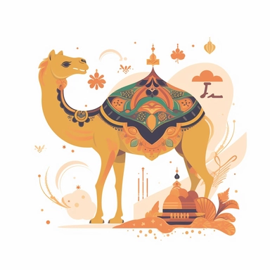 Eid al Adha Camel , ， Clip Art Style ， Small fresh tone , White background , Exquisite, neat, masterpiece of a master ,