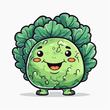 cute Cabbage, happy and smiling, bold line, clipart, sticker, white background, no shadow, 8k detail