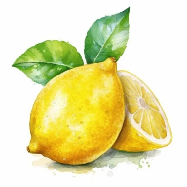 lemon Clipart, highly detailed, watercolor painting style, solid color background, no outline, vector image, png style