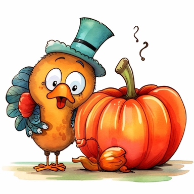 fall funny turkey and pumpkin cartoon in vivid colors clipart on a white background , in the style of rural america, high resolution, sarah purser, rural life scenes, large canvases, illustration, celebration of rural life , no watermark, text, words, paintbrush, 300 DPI, the images do not stick together, no text in the picture