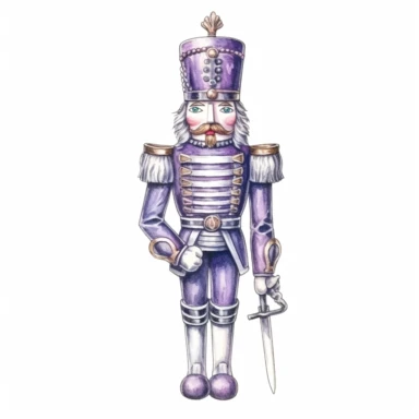 Christmas Nutcracker, Silver and Purple, colors in watercolor pencil drawing style, on a white background, clipart, high details, hdr, hyperrealism