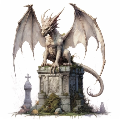 dragon of death, full body in an ancient cemetary, design by twilight designs, in the style of david nordahl, jean-baptiste monge, farel dalrymple, fantastical street, high resolution, imaginative characters, clipart, blank white background