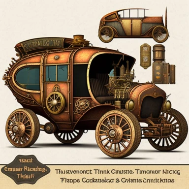 Steampunk Cars Clipart - fantasy clip art graphics and collage sheets for altered art or junk journals