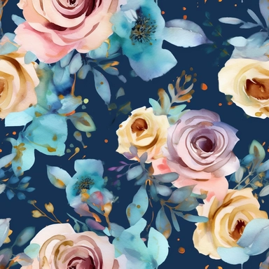 blue roses, vibrant colors, include pink and gold, spring vibe, 4k, professional sketch, water colors, clipart, solid background, Watercolor Floral Borders