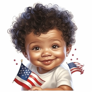 Cute Beautiful biracial Baby boy face Veteran 4th of July Sublimation Clipart,Cartoon,hyper realistic, intricate detail, illustration style,high solution,on the white background , 32 uhd