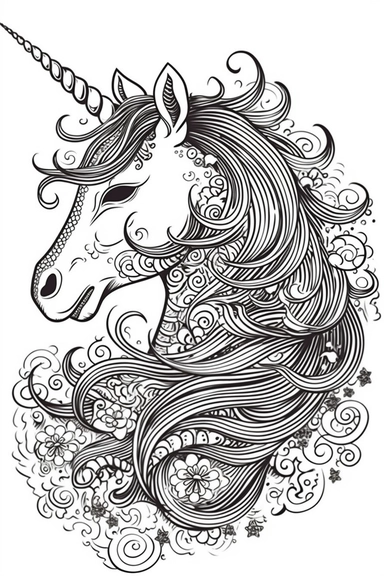 cute unicorn playing depicted in the style of clipart, white background, vector lines, in the style of a coloring book, thick, clear,lines, black and white,