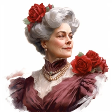 old victorian era, royal middle-aged lady, gorgeous, angle perspective, painting, decorated with minimal amount of red roses, intricate details, elegance, charm, clipart, white background