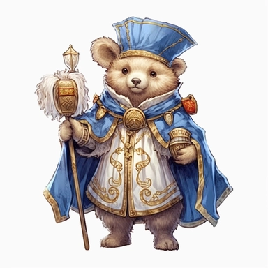 Adorable cute fantasy Teddy bear dressed like a court herald, nursery art, clipart image, lineart image, white background, very detailed, 8k