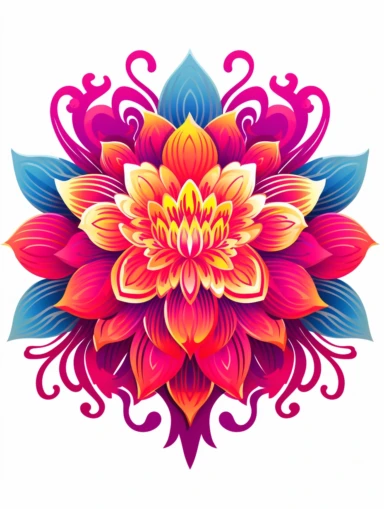clipart, decorative flower, one per page, flat color clipart, bright hot pink primary colors, isolated on white background,