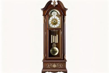 realistic color photo clipart high quality , grandfather clock , single ,white background , isolated , white space around , front elevation no crop