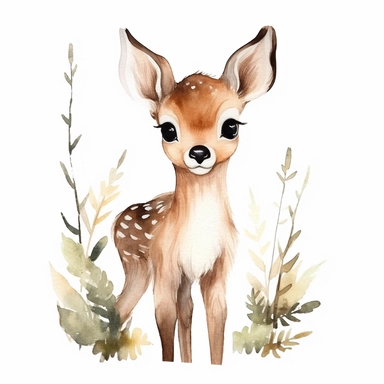 bambi, watercolor, handpaint, white background, clipart,