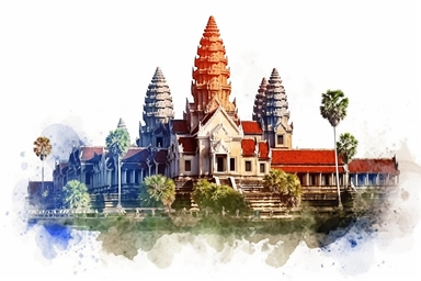 Watercolor, Cambodia Country Flag, clipart, hd, on a white background, spaced out
