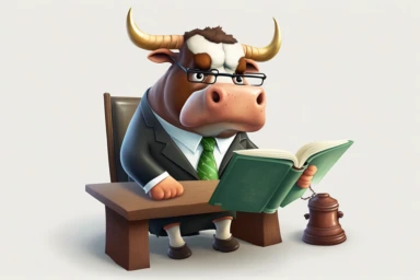 lawyer job, clipart 1 cow , children's magazine illustration, adorable, isolated on white background, features objects by Genndy Tartakovsky