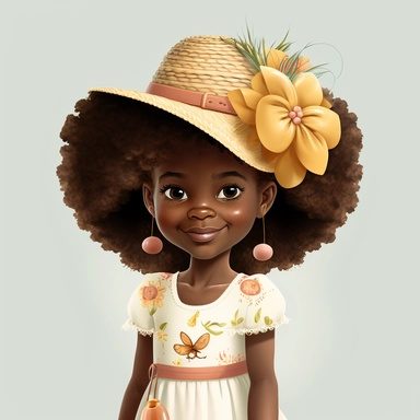 Happy Black Girl Smiling on Easter Sunday , Wearing a Easter hat , standing , walking, Carring easter basket , Easter art, funny black girls clipart, Funny black girl , Frilly Easter Dress , Ribbiobs in Hair Cheerful african american girl child png, clipart, afro ,Full body with legs , Cottage core , Love shack Fancy, Highly detailed close-up portrait , standing , Nicoletta Ceccoli, Mark Ryden, lostfish, Earl Nor, global lighting, divine rays, detailed and intricate surroundings, sf, intricate a