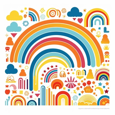 1970s retro vintage simple rainbow clipart, vector, white background